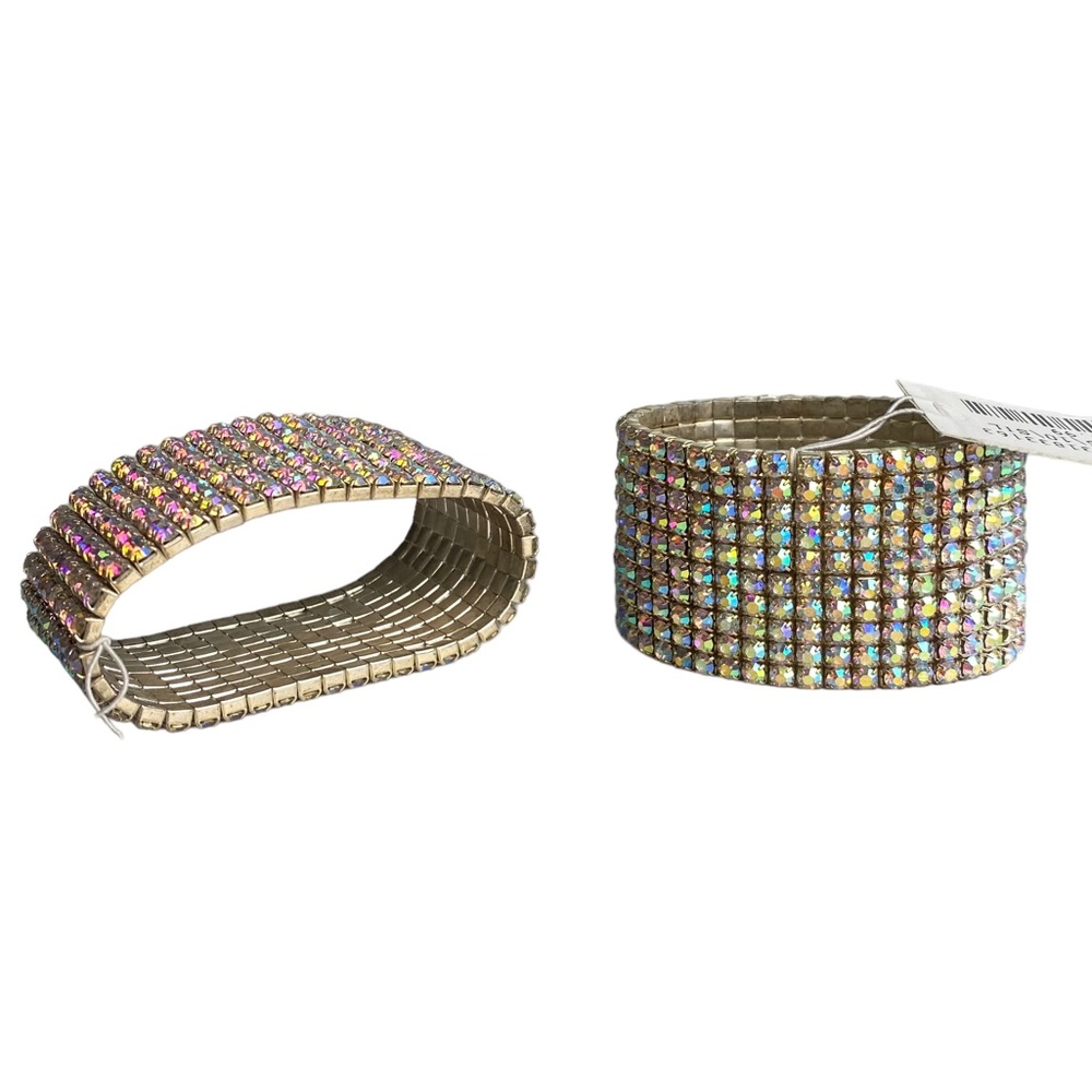 NWT Rhinestone Silver Tone Bridal Wedding Prom Expandable Bracelet Stretch (2)